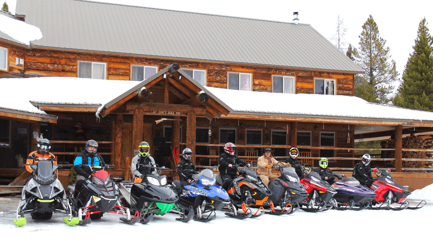 Snow mobilers at Sugar Loaf Lodge and Cabins